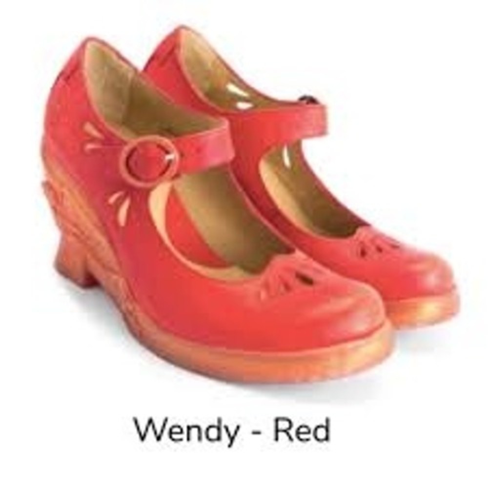 John Fluevog Wendy Red Leather Angel Sole Mary Jane Heels Size 9